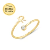 14 Ayar Altın R Harf Tektaş Yüzük thumbnail 1