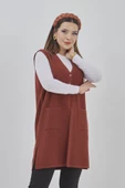 Kadın Uzun Mevsimlik Triko Likralı Esnek Cepli Düğmeli Yelek - 5