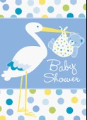 Baby Boy Stork Temalı Mavi Renk Baby Shower Davetiye 8 Adet - 1
