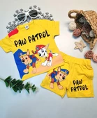 Erkek Bebek Paw Patrol Yazılı Kısa Kol Şort Sarı Takım - 1