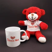 I Love You Baskılı Kupa ve Kırmızı Ayıcık Seti - 1
