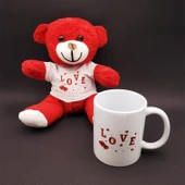 Love Tasarımlı Kupa Bardak Ve Kırmızı Ayıcık Seti - 1