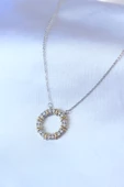 316L Çelik Gümüş Renk Zirkon Taşlı Gold Detay Xoxo Kadın Kolye - TJ-BKO7459 - 2