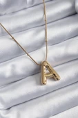 316L Çelik Gold Renk Bubble "A" Harf Model Kadın Kolye - TJ-BKO7946 - 1