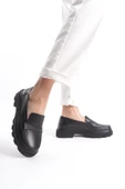 Kadın Hakiki Deri Önü Bant Detaylı Loafer Ayakkabı Kalın Taban Yuvarlak Burun Casual Ayakkabı thumbnail 1
