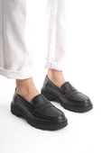 Kadın Hakiki Deri Önü Bant Detaylı Loafer Ayakkabı Kalın Taban Yuvarlak Burun Casual Ayakkabı thumbnail 2