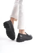Kadın Hakiki Deri Önü Bant Detaylı Loafer Ayakkabı Kalın Taban Yuvarlak Burun Casual Ayakkabı thumbnail 3