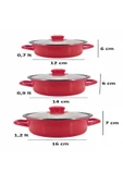 Nishev.com Evini Sev 6 Parça Mini Emaye Tencere Seti 12/14/16 cm – Kırmızı - 3