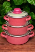 Nishev.com Evini Sev 6 Parça Mini Emaye Tencere Seti 12/14/16 cm – Kırmızı - 1