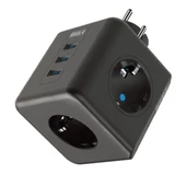 Termal Akım Korumalı Priz Çoklayıcı - 3 USB - 3 Priz Girişli Küp Priz - 3