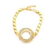 Çeyrekli Çerçeve Bileklik Altın Kaplama Arpa Zincir Taşlı Kelepçe BLK-1043 thumbnail 2