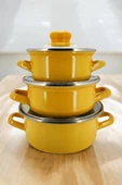 Nishev.com Evini Sev 6 Parça Mini Emaye Tencere Seti 12/14/16 cm – Sarı - 3