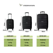 Vegmann Polipropilen (PP) Atlas Siyah Kabin Boy Valiz thumbnail 8