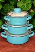 Nishev.com Evini Sev 6 Parça Mini Emaye Tencere Seti 12/14/16 cm – Turkuaz - 1