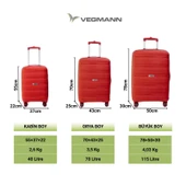 Vegmann Polipropilen (PP) Atlas Kırmızı Kabin Boy Valiz thumbnail 9