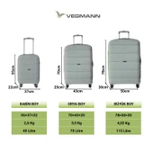 Vegmann Polipropilen (PP) Atlas Gri Kabin Boy Valiz thumbnail 9