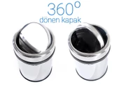 Metal Paslanmaz Krom Pratik Döner Kapaklı 5 Litre Çöp Kutusu Kovası - 1 Adet - 2