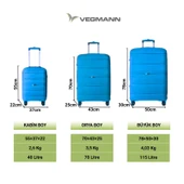 Vegmann Polipropilen (PP) Atlas Mavi Kabin Boy Valiz thumbnail 10