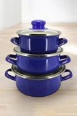 Nishev.com Evini Sev 6 Parça Mini Emaye Tencere Seti 12/14/16 cm – Mavi - 3