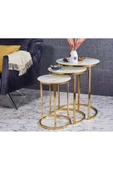 Evim-E Aksesuar Eko C Metal Iç Içe Girebilen 3'lü Zigon Sehpa Gold (altın) Kaplamalı - Gold Mermer Temperli Cam - 1