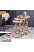Evim-E Aksesuar C Metal Içiçe Girebilen 3'lü Zigon Sehpa Bakır (rose Gold) Kaplamalı - Gold Mermer Temperli Cam - 1