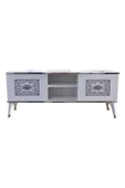 Evim-E Aksesuar 140 Cm Cnc Kesim Eko Tv Sehpası & Ünitesi - Beyaz & Nikel - 1