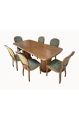 Evim-E Aksesuar 90 x 200 cm Sabit Oval Mantar Masa Takımı 6 Adet Madalyon (Gürgen)Sandalye+Masa Ceviz Renk - 3