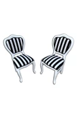 Evim-E Aksesuar 2 Adet Kontra Lükens Ayaklı Ahşap Sandalye - Zebra Kumaş + Beyaz Ayak(cafe&restaurant&mutfak&salon) - 1