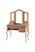 Evim-E Aksesuar Lükens Ayaklı 5 Çekmeceli Makyaj Masa Takımı Aynalı Ham & Cilasız Tamamı Ahşap - 1