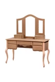 Evim-E Aksesuar Lükens Ayaklı 7 Çekmeceli Aynalı Makyaj Masa Takımı Ham ve Cilasız Tamamı Ahşap - 1