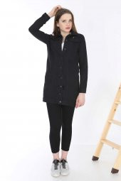 Mayın Kadın Siyah Uzun Kot Ceket Lazer Yırtık Detaylı - 1