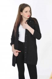 Mayın Kadın Siyah Uzun Kot Ceket Lazer Yırtık Detaylı - 2