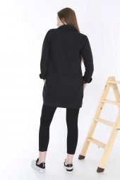 Mayın Kadın Siyah Uzun Kot Ceket Lazer Yırtık Detaylı - 4