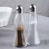 2'li Cam Gövdeli Metal Krom Kapaklı Tuzluk Biberlik Baharatlık Karabiberlik Seti 50 ML - 3