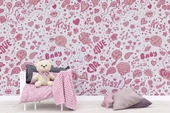 Pembe Kalp Desenli Duvar Kağıdı Baskı - 5