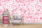 Pembe Kalp Desenli Duvar Kağıdı Baskı - 4