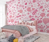 Pembe Kalp Desenli Duvar Kağıdı Baskı - 2