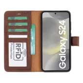 Samsung Galaxy S24 Plus Uyumlu, Deri Cüzdanlı Kılıf, Antik Kahve - 3
