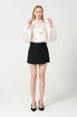 Fularlı Saten Bluz Krem - 2