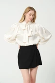 Fularlı Saten Bluz Krem - 8