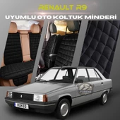 Renault R9 Siyah Renk Tay Tüyü Cepli & Terletmez Sırtlı Oto Koltuk Minder Seti - Koltuk Koruma Kılıfı (ÖN & ARKA TAM SET) - 1
