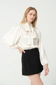 Fularlı Saten Bluz Krem - 12