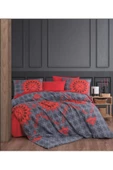 Pamuklu Çift Kişilik Nevresim Takımı - Ranforce Kumaş Aysima Gri Kırmızı Çarşaf Nevresim Yastık thumbnail 2