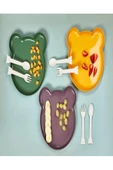 Bear Çatal Kaşıklı Mama Tabağı - Bebe Mama Seti Sarı - 4