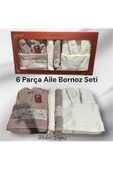 Nova 6 Parça Aile Bornoz Seti Banyo Havlu Seti Kahve Beyaz - 1