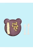 Bear Çatal Kaşıklı Mama Tabağı - Bebe Mama Seti Mor - 1