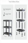 Peggy Beyaz Geniş 3 Katlı Çok Amaçlı Mutfak Banyo Raf Ünitesi Tekerlekli organizer - 4
