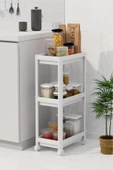 Peggy Beyaz Geniş 3 Katlı Çok Amaçlı Mutfak Erzak Banyo Raf Ünitesi Tekerlekli Organizer - 2