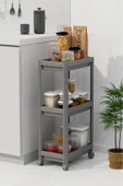 Peggy Gri  Geniş 3 Katlı Çok Amaçlı Mutfak Erzak Banyo Tekerlekli Organizer Raf Ünitesi - 1