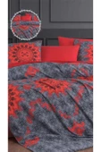 Pamuklu Çift Kişilik Nevresim Takımı - Ranforce Kumaş Aysima Gri Kırmızı Çarşaf Nevresim Yastık thumbnail 1
